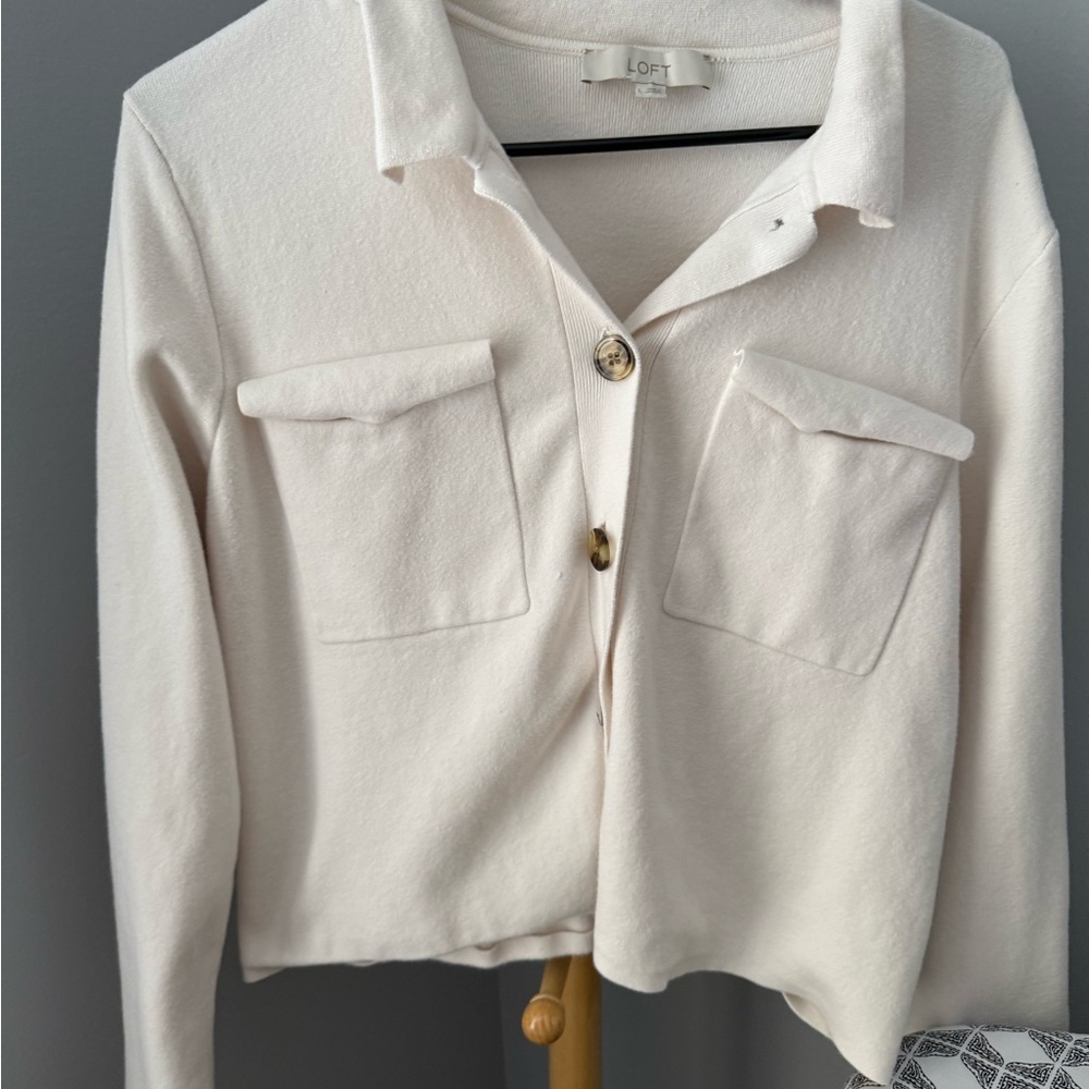 LOFT Ivory Button-Up Cardigan